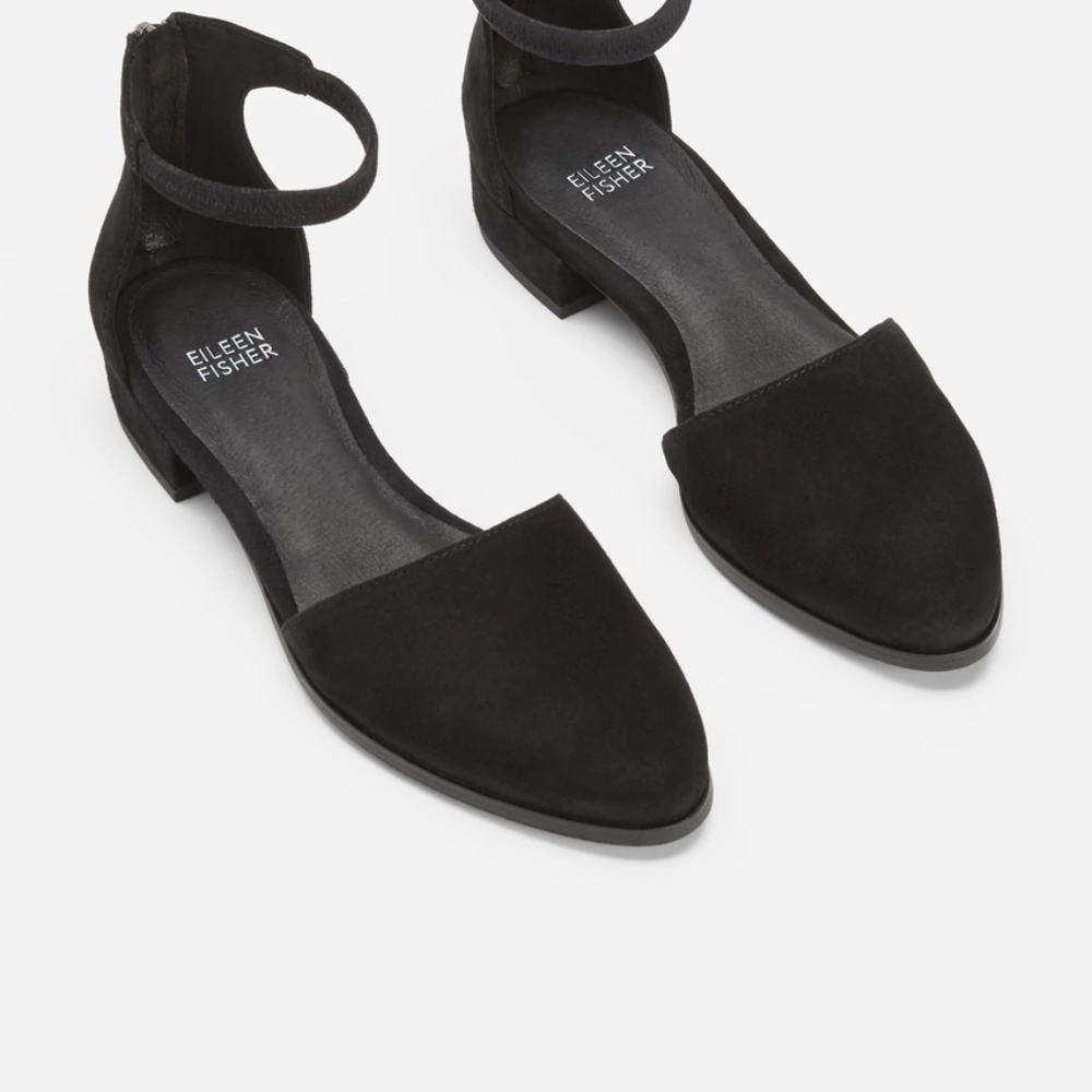 Eileen Fisher Shoes Womens 8.5 Hutton Suede Ankle Strap Flat Lether Zipper Comfy